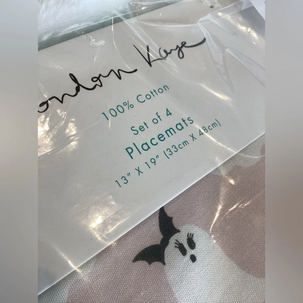 👻Halloween Placemats Set of 4 London Kaye Cotton 13x9 Spooky Holiday Pink Ghost
